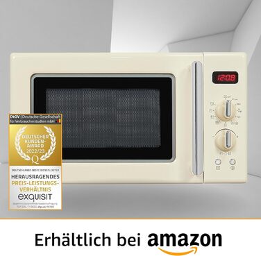 Мікрохвильова піч Exquisit Retro RMW720-3GDIG, 20 л, 1000 Вт, гриль, цифровий дисплей, обертовий піддон, розморожування, кремова