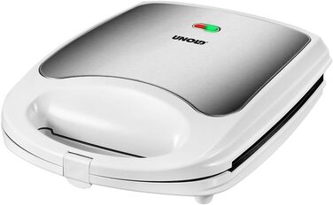 Сендвічниця Unold 48480 Quadro, 4 тости, антипригарне покриття, автоматична терморегуляція, 1100 Вт, теплоізольовані ручки, білий/нержавійка