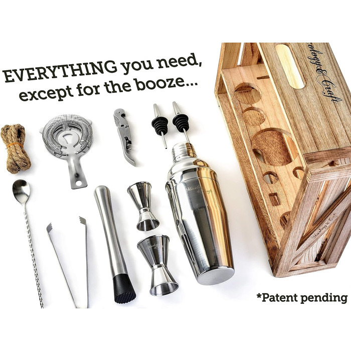 Набір для приготування коктейлів Mixology & Craft Cocktail Shaker Set 11-tlg. з нержавіючої сталі з барним аксесуаром - сріблястий, коричневий, дерево