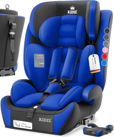 Автокрісло KIDIZ® 1+2+3 для дітей 9-36 кг з 5-точковим ременем безпеки, регульованою підголовником (синій), Isofix