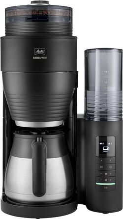 Кавоварка Melitta AromaFresh Therm Pro X з млином, термокухлем і знімним резервуаром для води, фільтраційна кавомашина на 8 чашок, чорна