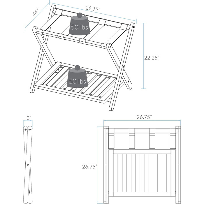 Підставка для валіз Casual Home з масиву горіха, 67 x 41 x 56 см