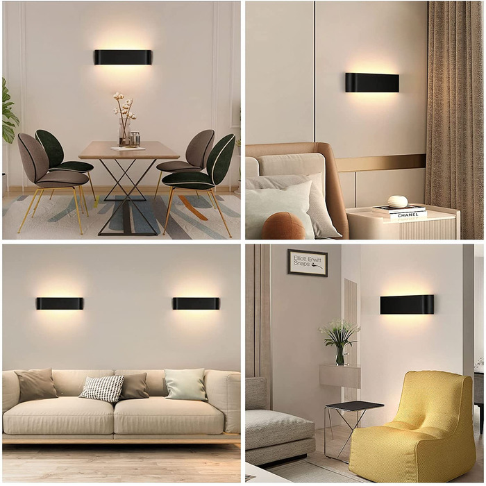 Світильник настінний LED Lightess 16W, чорний, сучасний, алюмінієвий, тепле біле світло, IP44, для вітальні, спальні, коридору