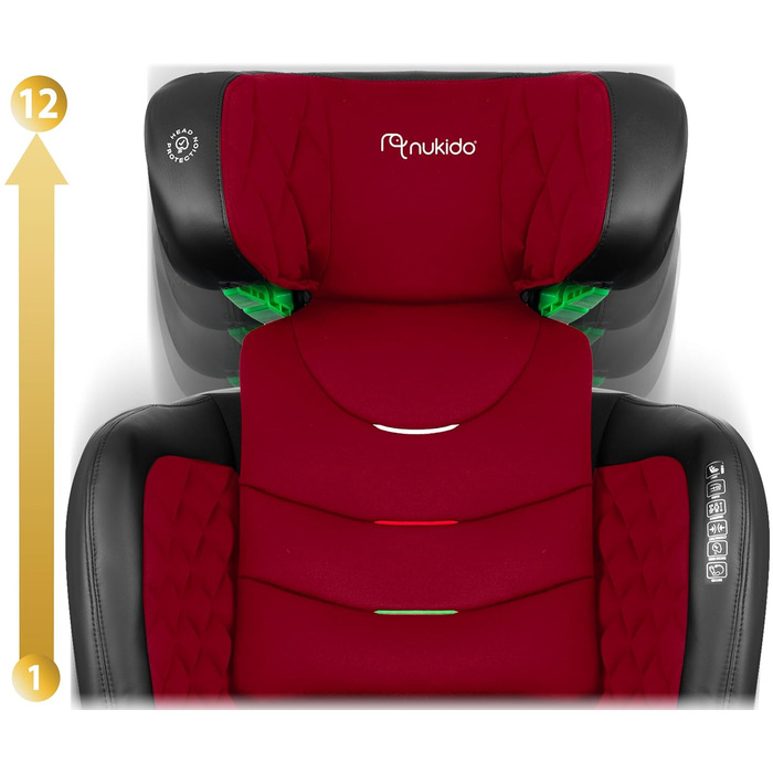 Автокрісло Nukido 15-36 кг для дітей 4-12 років ISOFIX, регулювання підголівника та нахилу, Louis (Червоний)