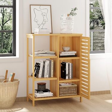 Шафа для ванної кімнати Sogesfurniture з бамбука, 66x33x87 см, з 4 полицями та жалюзі-дверцятами