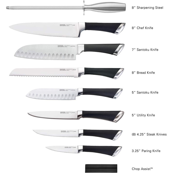 Набір кухонних ножів Chicago Cutlery Fusion (17 предметів) з дерев'яною підставкою, леза з нержавіючої сталі та ергономічні ручки