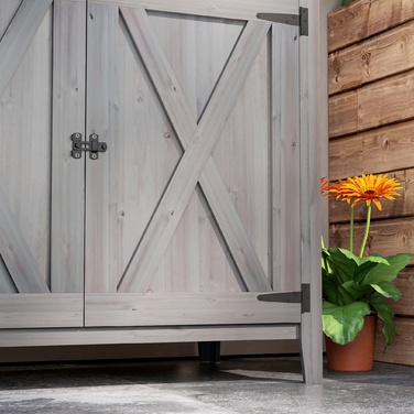 Outsunny Garden Шафа з дерева, Садовий сарай стійкий до погодних умов 110x60x88.5 см, Садовий сарай з дверима, Складний дах, Полиці, Садова шафа, Садовий сарай Шафа для інструментів Садовий сарай для патіо Задній двір, світло-сірий