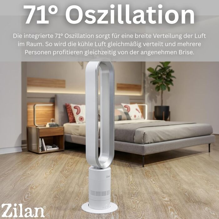 Вентилятор Zilan Turmventilator з пультом дистанційного керування, BLDC мотор, 10 режимів, 900 м³/год, коливання, таймер, сенсорний дисплей