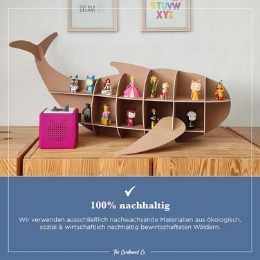 Дитяча полиця The Cardboard Co Amy у вигляді кита, біла, для 60 іграшок Tonies, книг, 100% без пластику