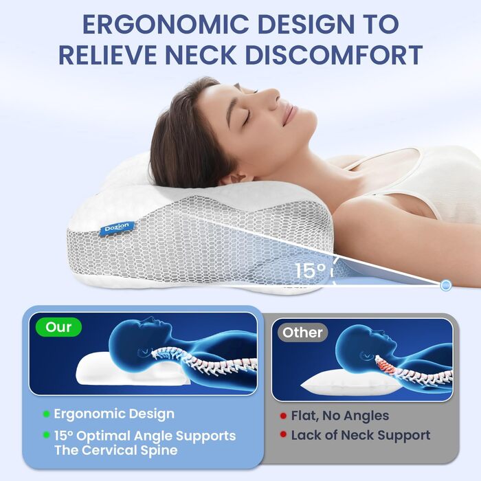 Подушка для шиї з піни Memory Foam, ортопедична для сну на боку та спині, біла