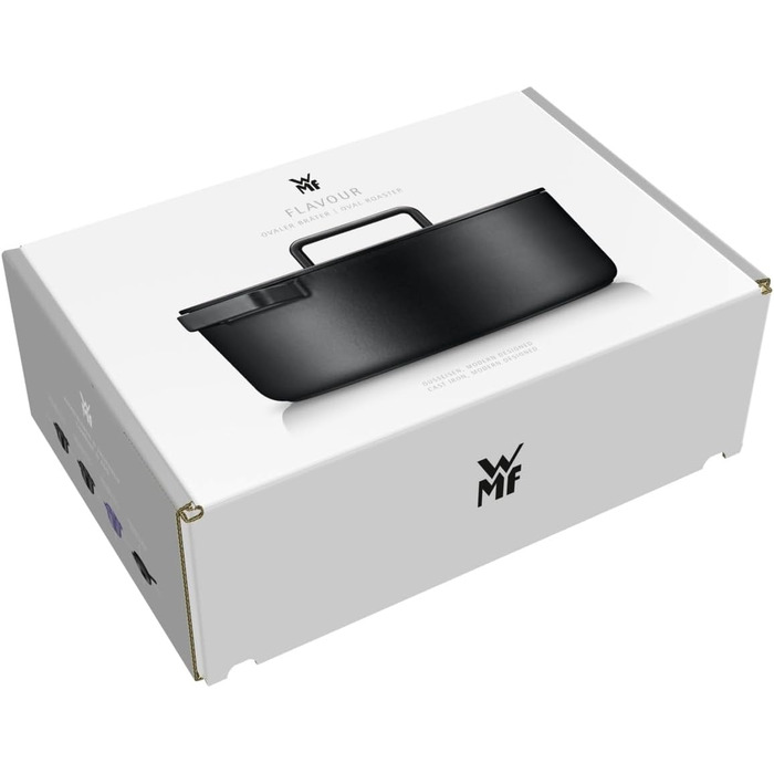 Овальний жаровий посуд WMF Flavour 34x28 см, чавунний, для індукції, емальований, з кришкою з конденсаційними виступами, сучасний дизайн, чорний