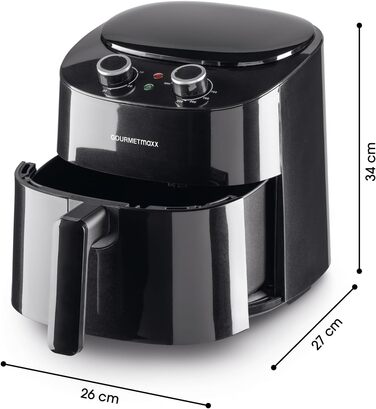 Аерофритюрниця GOURMETmaxx 4,5 л, 1400 Вт, 8 програм, LCD-дисплей, таймер, сталева, чорна – електрична фритюрниця для здорового приготування без олії