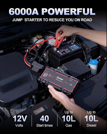 Бустер для автомобіля (Пусковий пристрій) 8000mAh, портативний акумулятор для запуску двигунів до 7.0L бензин та 5.0L дизель, 12V з ліхтариком (3 режими) та пусковими кабелями