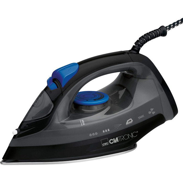 Парова праска Clatronic DB 3703, 1800 Вт, 23 парові отвори, 150 мл, самоочищення, 3 рівні подачі пари, нержавіюча підошва, чорна