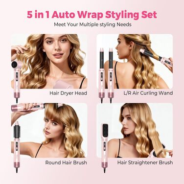 Atopskins Airbrush Haarstyler 5-в-1: Фен-щітка, стайлер для волосся з гарячим повітрям, випрямляч, плойка (Червоний)