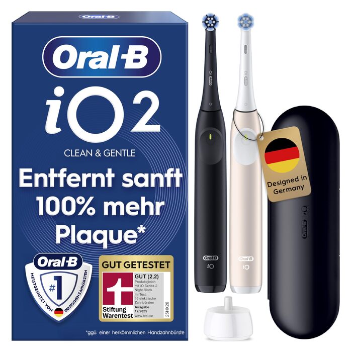 Електричні зубні щітки Oral-B iO Series 2, набір з 2 шт (Night Black та Calm Pink), 2 насадки та чорний чохол