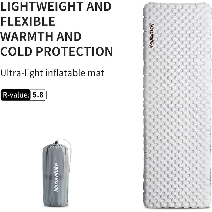 Самонадувний кемпінговий килимок Naturehike Thermal 5.8 R-Value, ультралегкий całрічний туристичний мат для сну, вологостійкий, з сумкою для повітря