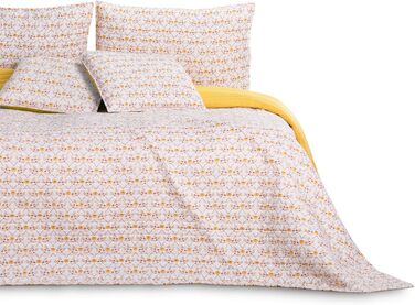 Покривало AmeliaHome Folky 240x260 см, двостороннє, легке у догляді, стьобане, з фольклорним рослинним візерунком, жовто-біло-оранжеве