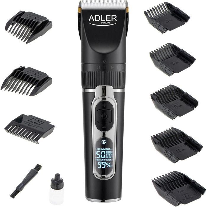 Машинка для стрижки волосся ADLER AD2837 з тримером для бороди, акумулятор 2000 мАг, набір для чоловіків і перукарів
