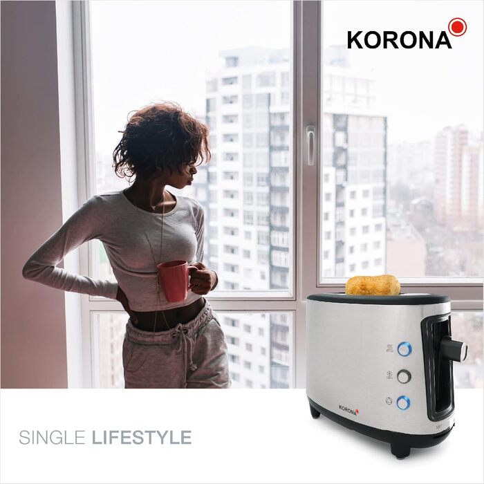 Тостер Korona 21304 на 1 тост, нержавійка, 550 Вт, підставка для булочок, регулювання температури, знімний піддон для крихт