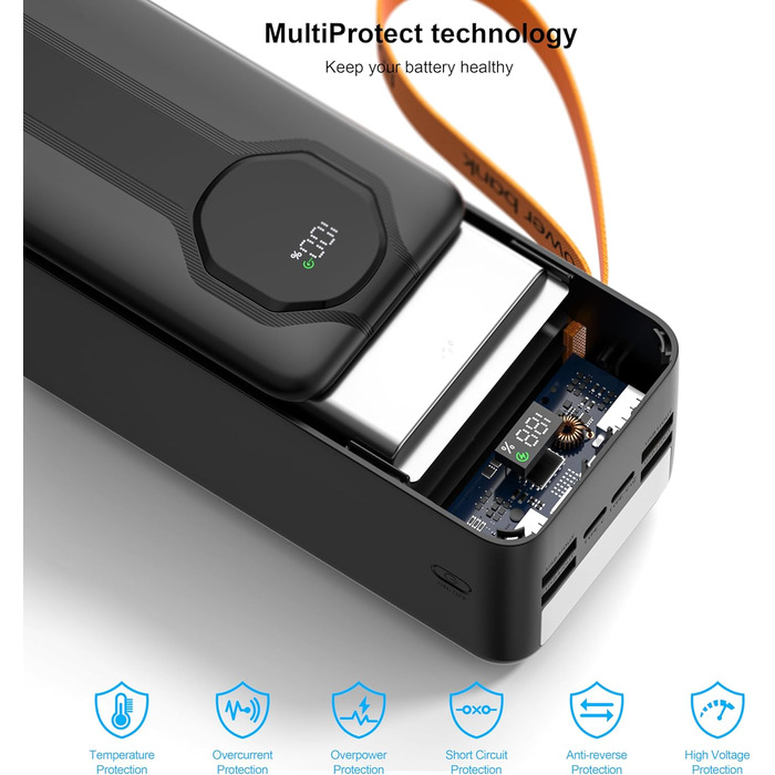 Портативний акумулятор Power Bank 80000mAh з LED дисплеєм, USB-C, для iPhone, MacBook, iPad, дронів, подорожей та кемпінгу