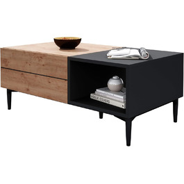 Журнальний стіл Newfurn чорний, дикий дуб, вінтаж індастріал, 100x40x55 см, для вітальні, у стилі лофт