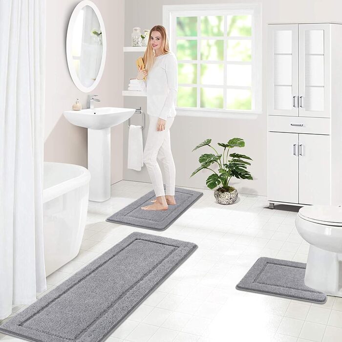 Комплект килимків для ванної кімнати Pauwer Soft, 3-предметний нековзний килимок для ванни та килимок для туалету, абсорбуючий комплект килимків для душу, ванни та туалету, сірий