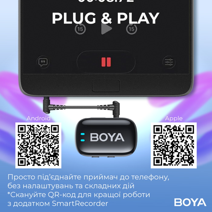 Бездротовий петличний мікрофон BOYA mini-18 TRS for camera Black