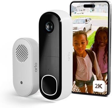 Відеодомофон Arlo 2K HD з камерою та дзвінком, бездротовий Wi-Fi, датчик руху, двосторонній аудіозв'язок, нічне бачення, сумісний з Alexa, сигналізація, тестовий період Secure Plan