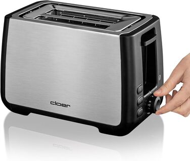 Тостер Cloer 3569 для 2 XXL скибок, 1000 Вт, нержавіюча сталь, функція перевірки, чорний пластик