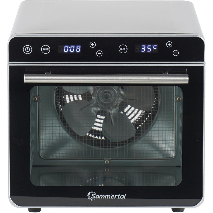 Сушарка для овочів та фруктів Sommertal Silence 700 XXL з нержавіючої сталі - дегідратор з 8 решітками, таймером, LED-дисплеєм, регульованою температурою 35-85°C, 700 Вт, без BPA + книга рецептів