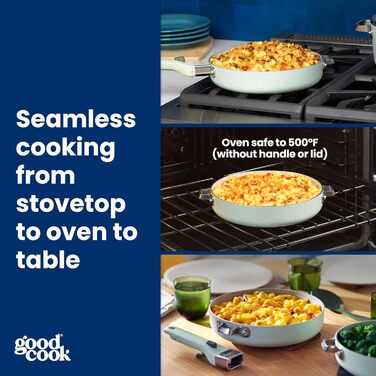 Набір посуду GoodCook Keramik 14 предметів з антипригарним покриттям, знімні ручки, для індукції та духовки, зелений шавлія