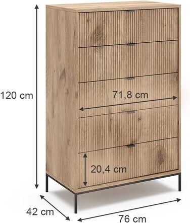 Комод Vicco Eliza Дуб Вікінг 76x120 см з 5 шухлядами