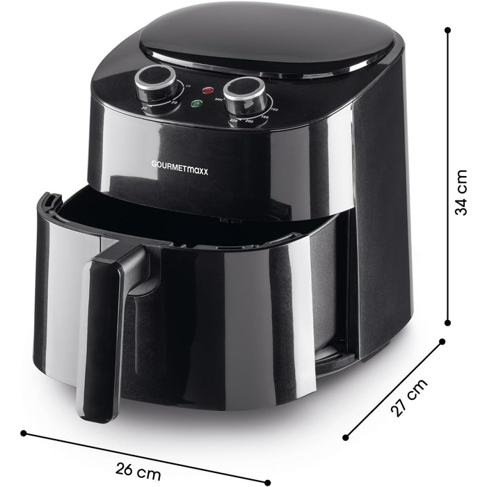 Аерофритюрниця GOURMETmaxx 4,5 л, 1400 Вт, 8 програм, LCD-дисплей, таймер, сталева, чорна – електрична фритюрниця для здорового приготування без олії