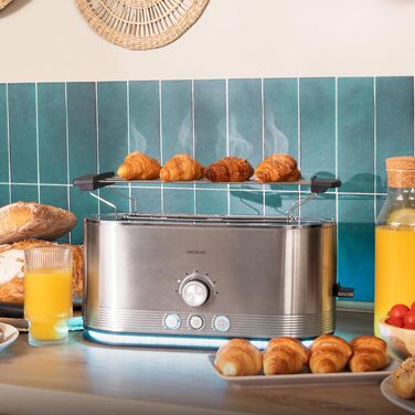 Тостер вертикальний Cecotec Shine&Toast Extra Double з нержавіючої сталі - 1400 Вт, 4 тости, широкі слоти 3.8 см, 7 режимів