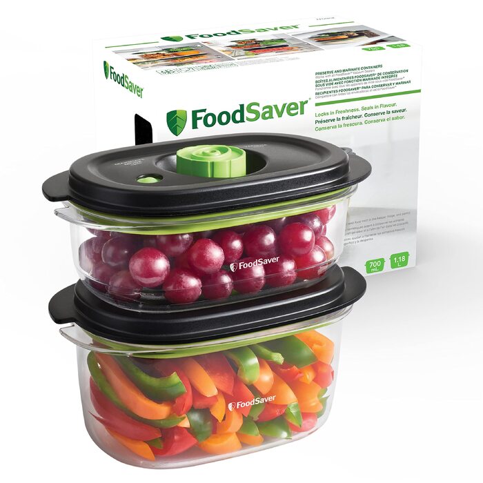 Набір вакуумних контейнерів FoodSaver Preserve & Marinate для зберігання та маринування продуктів, BPA-free, герметичні, 3 шт. (700 мл, 1.2 л, 1.8 л)