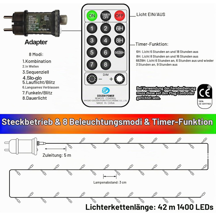 Світлодіодна гірлянда LED 30м, 1000 багатоколірних вогнів, дротова