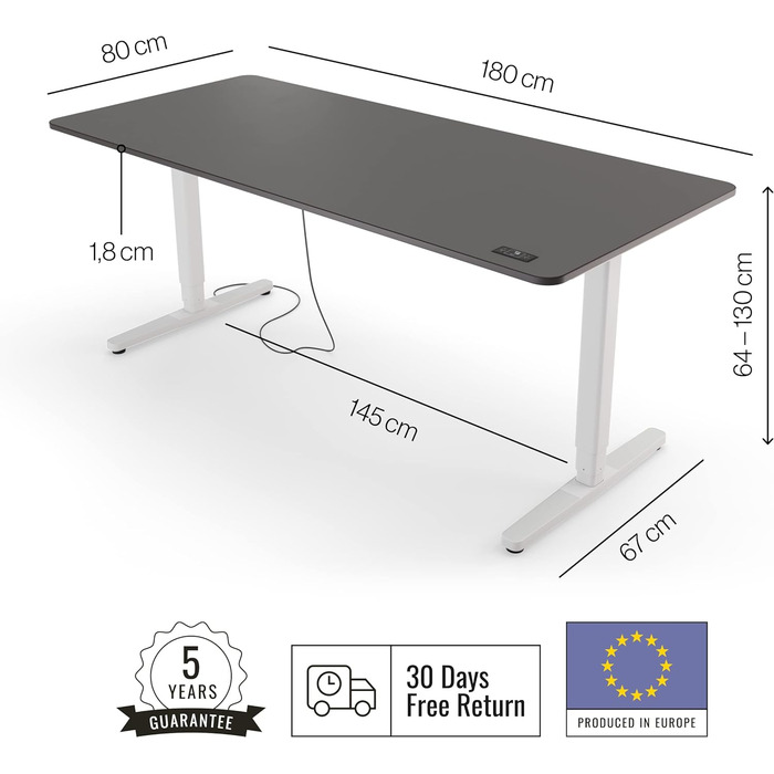 Електричний регульований стіл Yaasa Desk Pro 140x80 см, темно-сірий/чорний, 9 режимів пам'яті, індикатор висоти, датчик зіткнення, навантаження 120 кг
