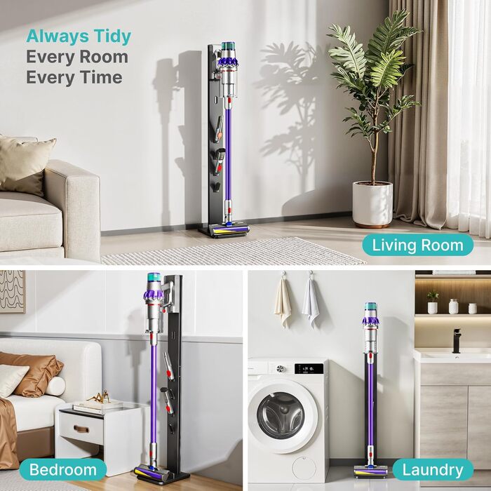 Тримач для пилососа PEGZONE для Dyson (V6, V7, V8, V10, V11, V12, V15, Gen5) — настінний органайзер для насадок з 4 гачками та 4 полицями, чорний
