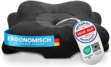 Ергономічна подушка для шиї та голови Gentle North з ефектом пам'яті (Memory Foam), універсальна для будь-якого положення сну, зі знімним чохлом, сіра (61 x 40 x 12 см)