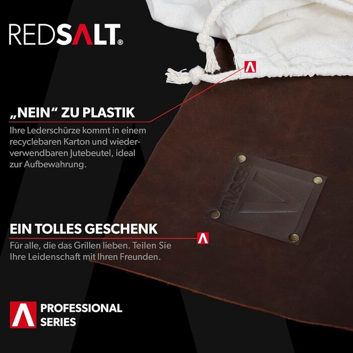 Преміум фартух із буйволиної шкіри REDSALT, 84x62 см, кросбек, коричневий — для гриля, барбекю, кухні, бару, бариста, подарунок для чоловіків