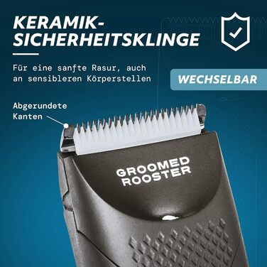 Триммер для тіла та інтимних зон Groomed Rooster, водонепроникний, 90 хв роботи, LED-підсвітка, станція зарядки, для чоловіків
