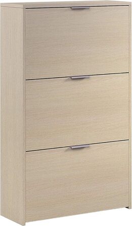 Стеллаж для взуття Habitdesign з 3 дверцятами, вузький, білий глянцевий, розмір: 60x113x22 см, з елементами канадського дуба
