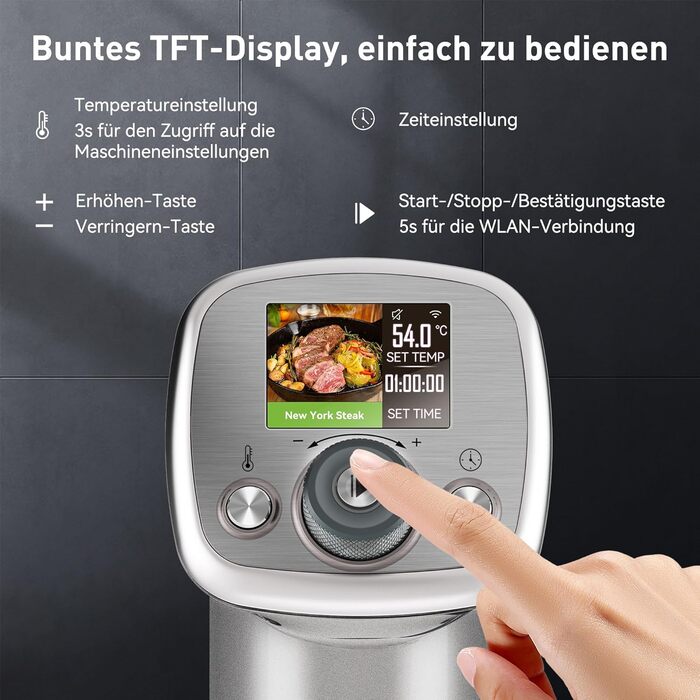 Су-від занурна піч KitchenBoss G320PS з Wi-Fi: точний контроль температури, дисплей TFT, 1100W, IPX7, для приготування су-від