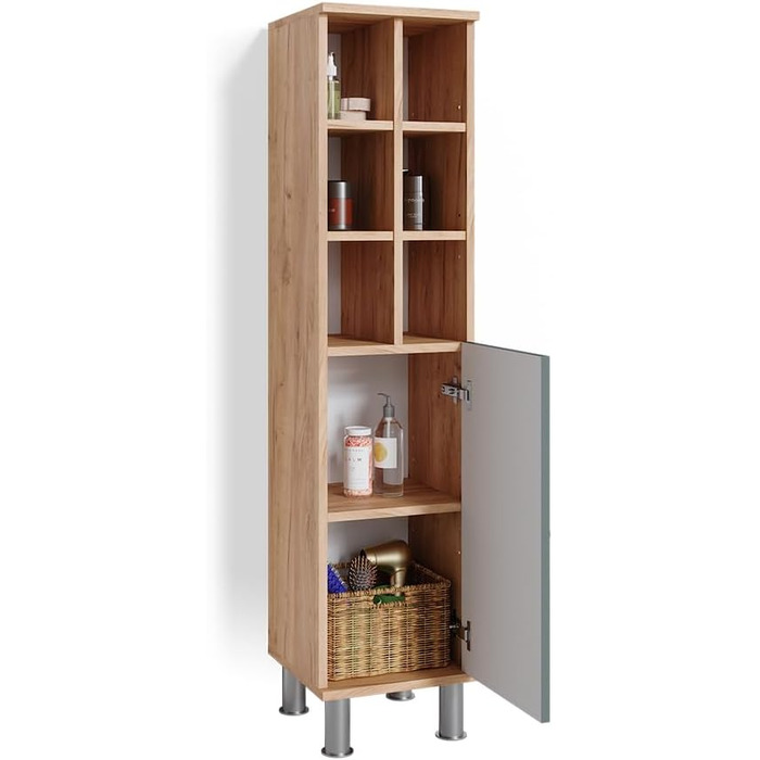 Пенал для ванної Vicco Fynn, зелений/дуб золотий, 30x130,6 см, з великою дверцятю