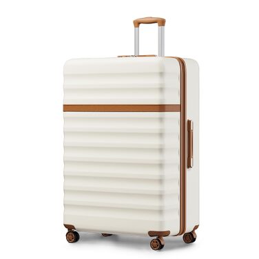 Валіза KONO XXL (86 см) розширена, легка, з жорстким корпусом та TSA-замком, колір Крем/Коричневий
