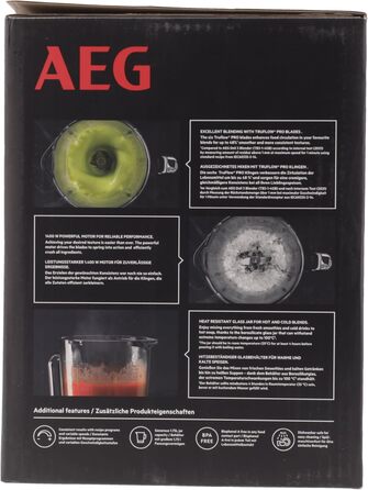 AEG TB6-1-6ST блендер стаціонарний, 1400 Вт, 1,75 л, 6-лезове ножі з нержавіючої сталі, скляна чаша, 3 програми, імпульсний режим, для смузі та дроблення льоду, сірий