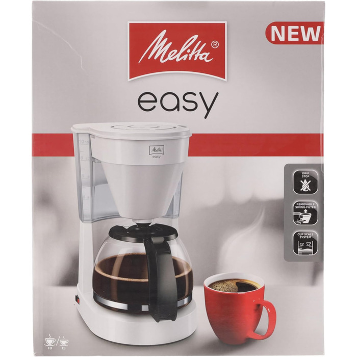 Кавоварка Melitta Easy з фільтром, скляною колбою, антикрапельною системою, на 10 чашок, біла