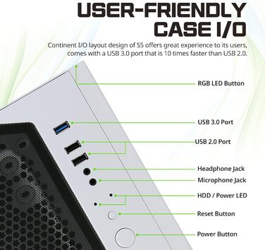 Корпус для ПК Zalman S5 ATX Midi Tower, білий, ігровий, скло, RGB підсвічування, вентилятори