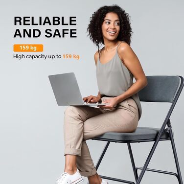 Набір складаних стільців Bonnlo зі сталевим каркасом та м'якою оббивкою, хакі (сірий), 4 шт. — міцні стільці для офісу, дому та заходів, витримують до 159 кг